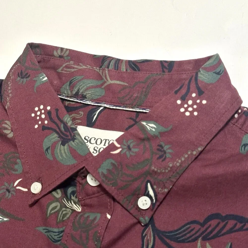 Scotch and Soda Shirt Mens Size Large Long Sleeve Button Up Wine Tapestry Print - Picture 6 of 13